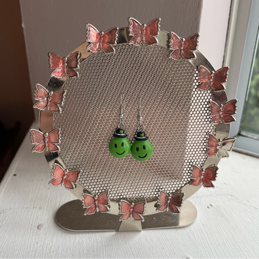 Green Smiley‎ Face Earrings